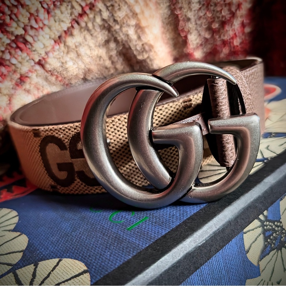 COPY - Gucci Brown Belt Leather & Canvas with Interlocking G Buckle